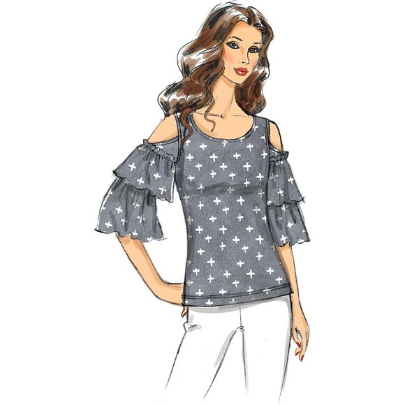 Butterick Sewing Pattern B6560 Cold Shoulder Ruffled Sleeve Misses Top Sz 6-14 - Picture 5 of 7